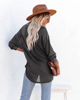 Alexie Button Down Ribbed Knit Top - Charcoal LIST-001